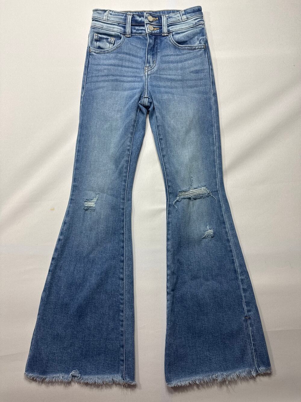 KanCan Signature Youth Girls Split Hem Flare Blue Jeans - Size 10 (22x27)